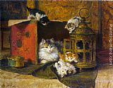 A Mother Cat Watching Her Kittens Playing by Henriette Ronner-Knip